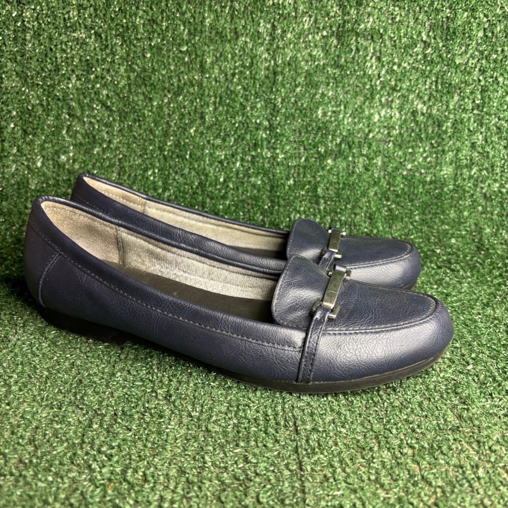 LifeStride Remedy Comfort Bit Loafers Classic Career Flat Navy Blue Womens Sz 9M